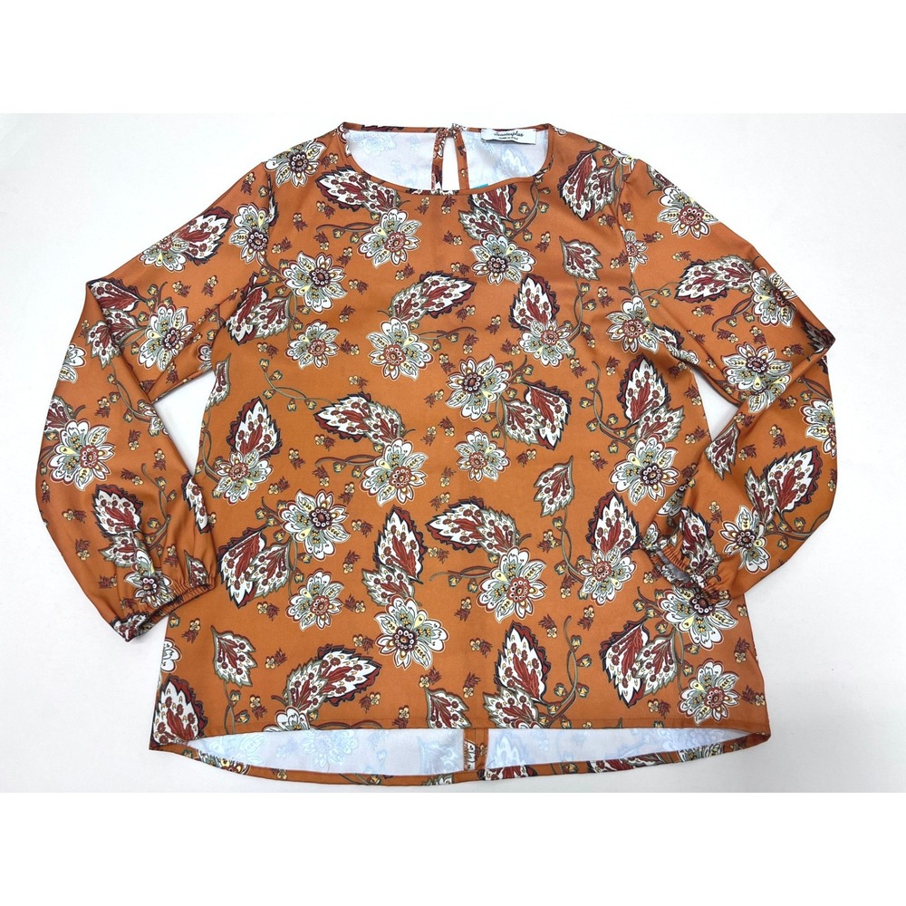 Scooterplus Blouse Womens S Orange Excellent Paisley Floral Long Sleeve Italy